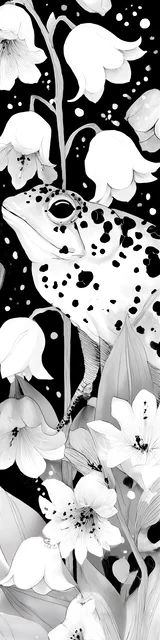 Free printable frog bookmark to color featuring a transitioning frog and lily of the valley